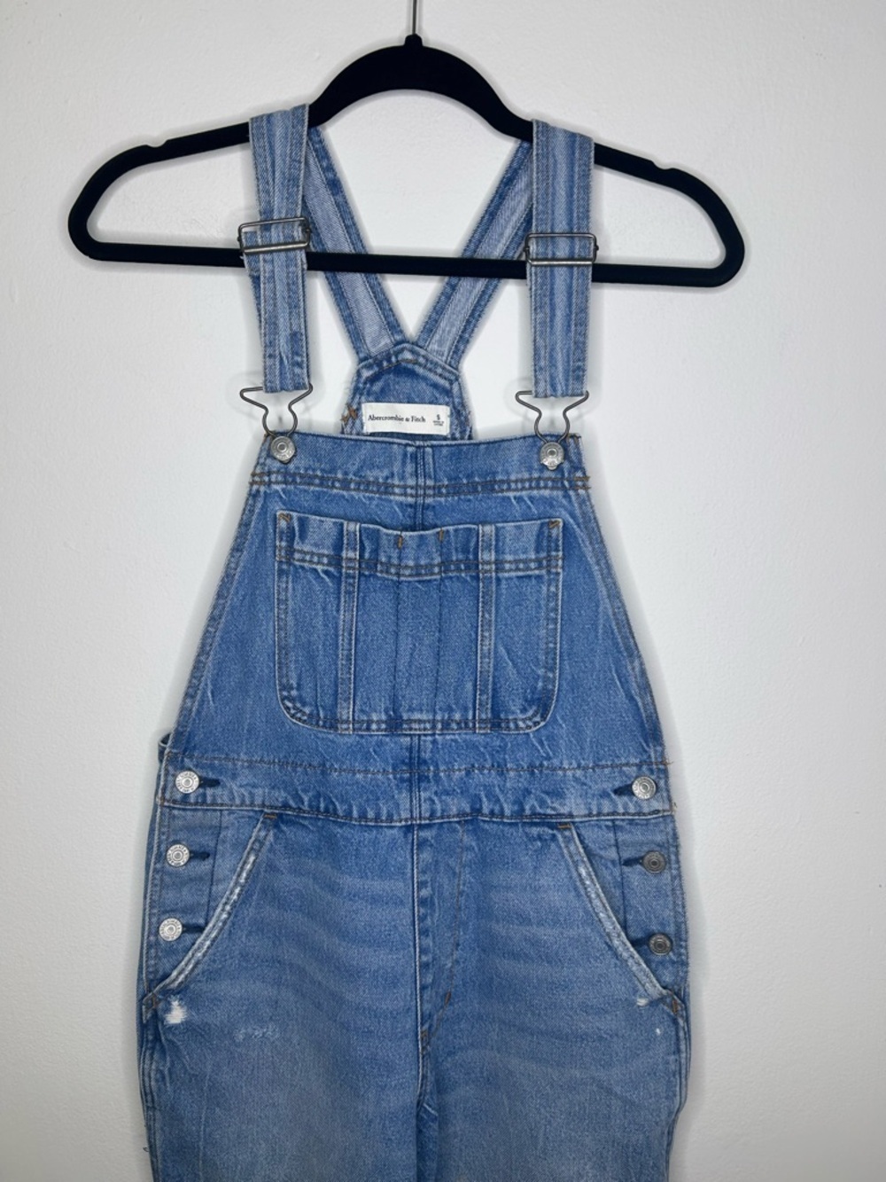 Abercrombie & Fitch distressed denim cotton bib overalls size small - Picture 2 of 8